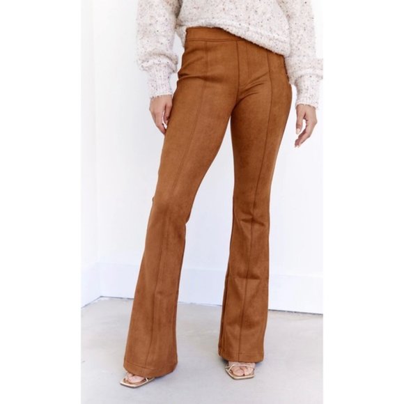 Spanx Faux Suede Flared Pants in Color Rich Carmel - Picture 2 of 5